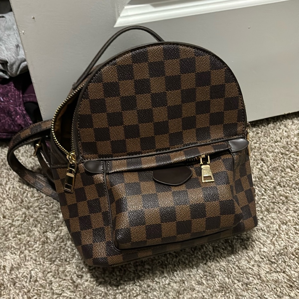 Brown checkered backpack
